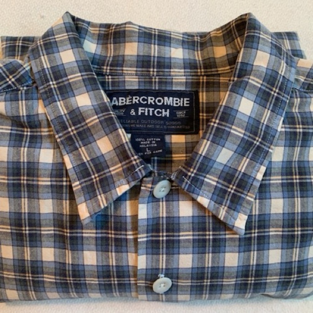 Abercrombie & Fitch Men's L Blue and Cream Checkered Shirt